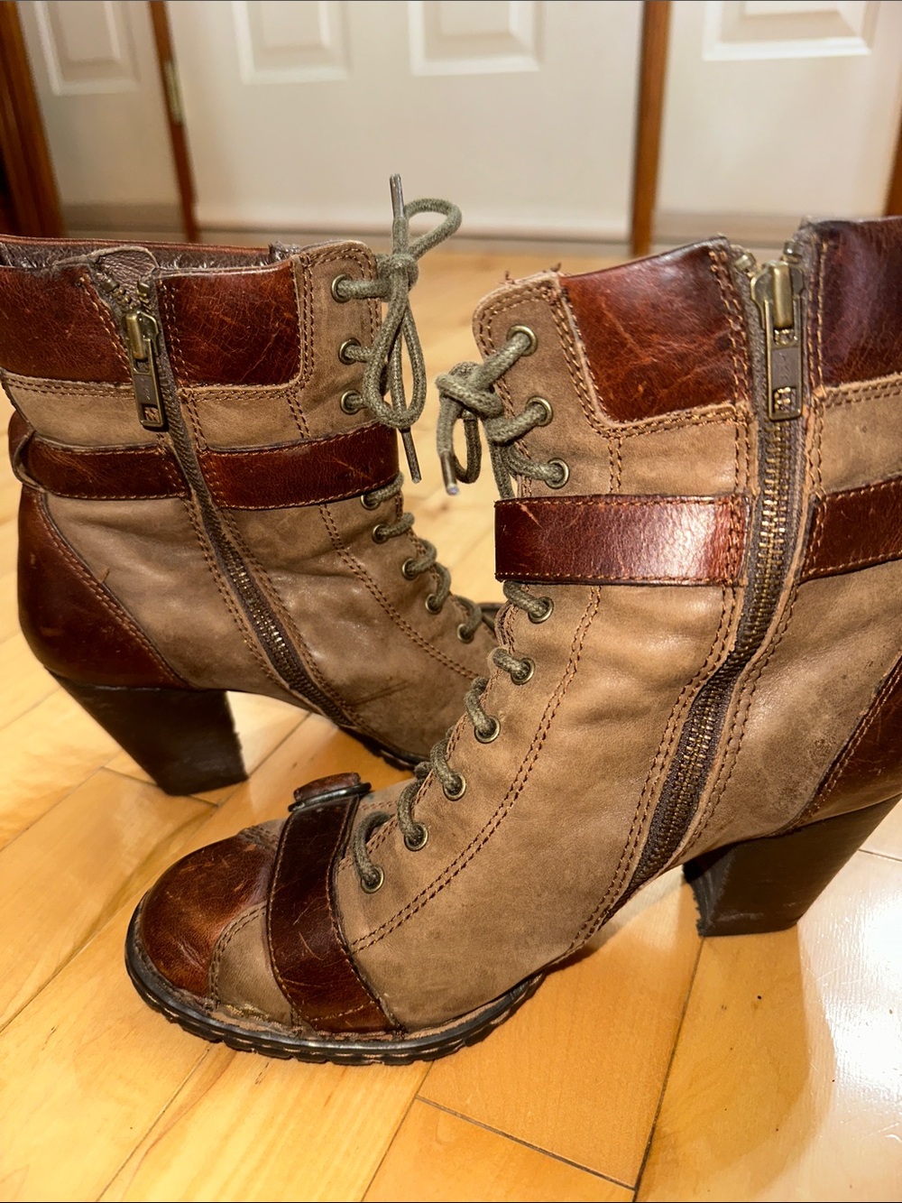 Born Brown Lace-Up Chunky Heel Ankle Boots with Strap Detail - Picture 5 of 12